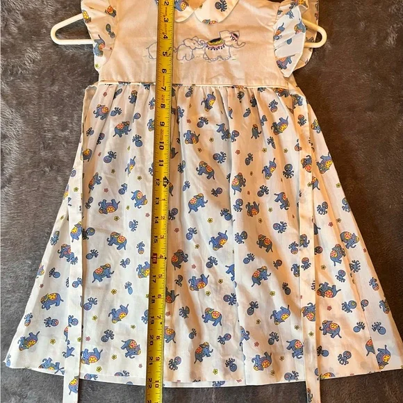 Vintage 70’s/80’s White Cotton Baby Dress with Blue & Yellow Elephant Print - Picture 9 of 13